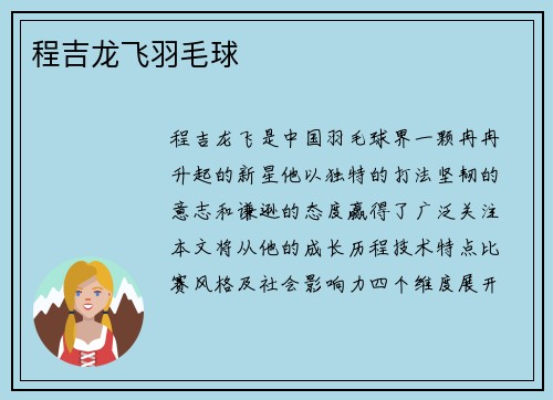 程吉龙飞羽毛球
